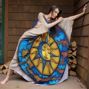 Luxury Designer Resort Wear Boho Maxi Dress Unique Esoteric Moon Sun Star